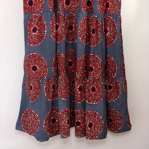 NEW The Oula Company Tiered Maxi Printed Cotton Shirt Dress Blue Red Large - Picture 5 of 11